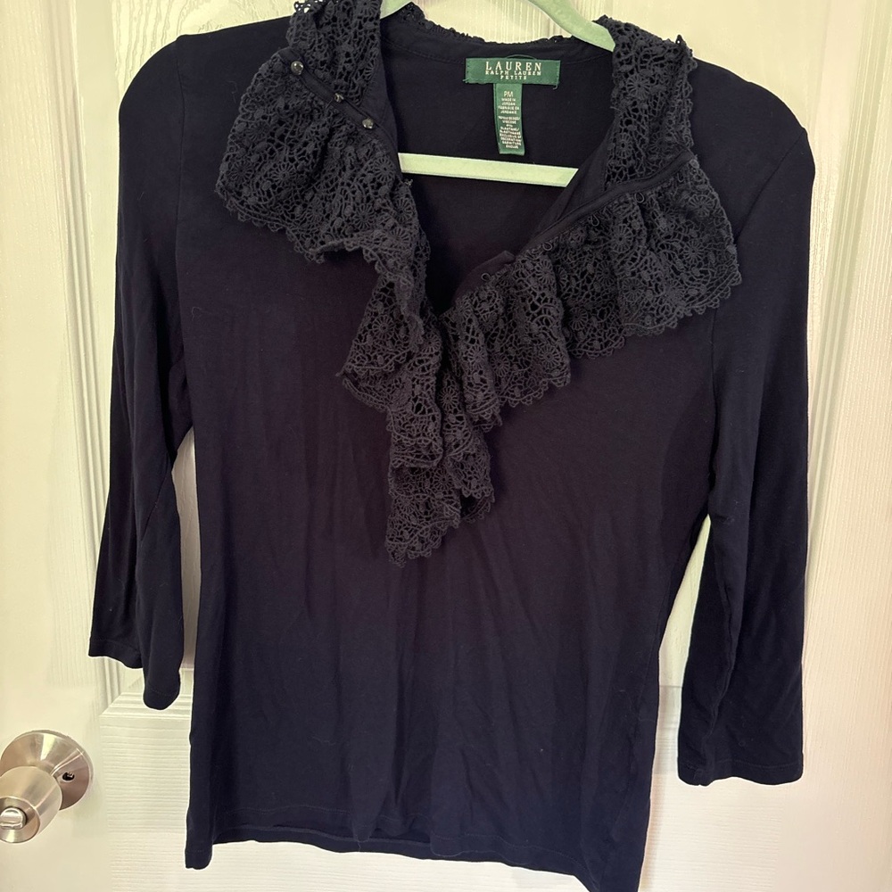 Ralph Lauren Blue Ruffled 3/4 Sleeve Blouse